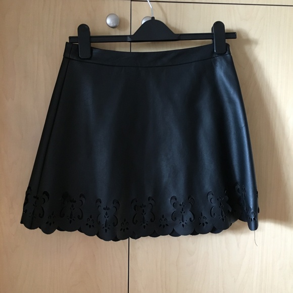 Club Monaco Black Leather Mini Skirt with Cut-Outs - Picture 1 of 3